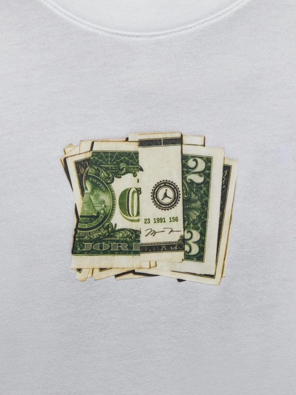 Jordan White Short-Sleeve Tee with Money Chest Print
